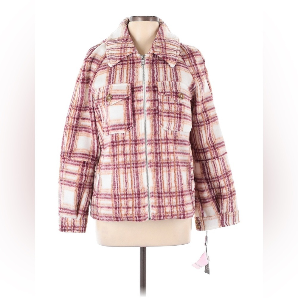 Avec Les Filles (avail at Anthropologie) Pink and White Plaid Teddy Jacket